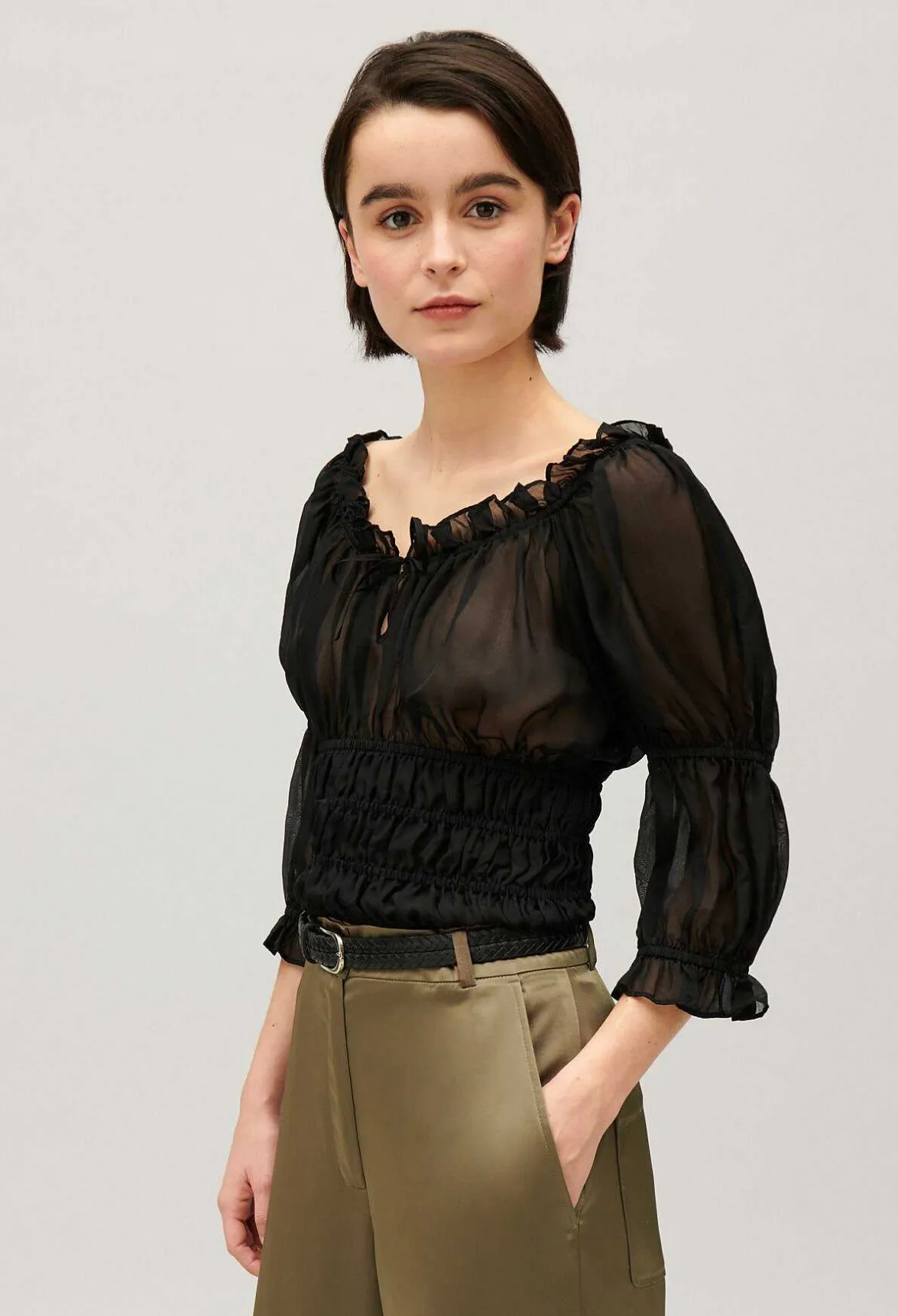 Blouse Courte Volants Noire^Claudie Pierlot Store