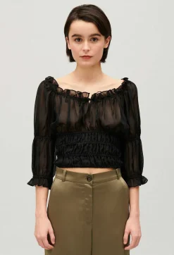 Blouse Courte Volants Noire^Claudie Pierlot Store