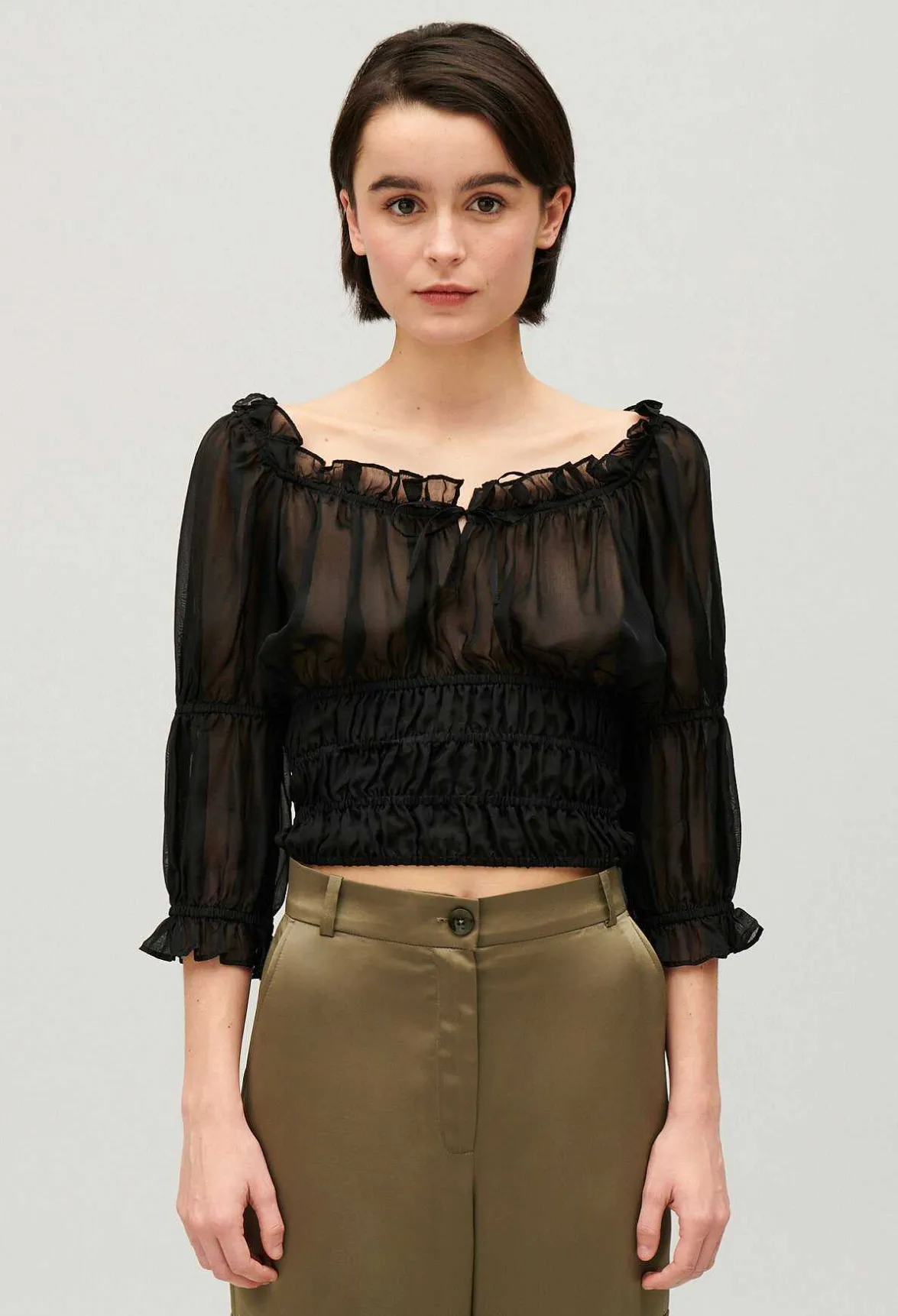 Blouse Courte Volants Noire^Claudie Pierlot Store