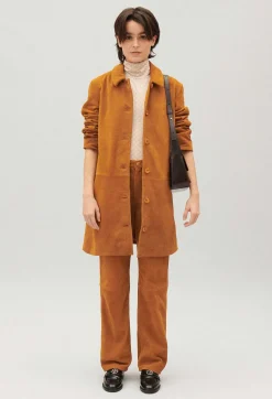 Manteau Droit Cuir Suede Beige Fonce^Claudie Pierlot Clearance