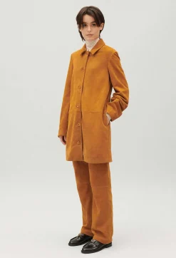 Manteau Droit Cuir Suede Beige Fonce^Claudie Pierlot Clearance