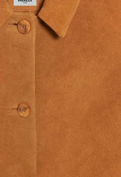 Manteau Droit Cuir Suede Beige Fonce^Claudie Pierlot Clearance