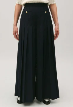 Pantalon Plisse Ample Bleu Marine^Claudie Pierlot Discount