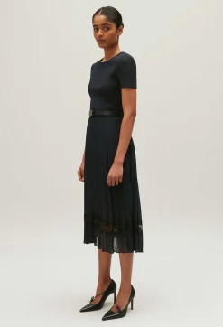 Robe Midi Bi-Matiere Noire Et Marine^Claudie Pierlot Store