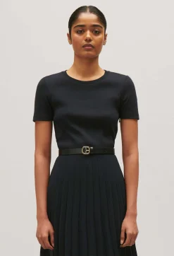Robe Midi Bi-Matiere Noire Et Marine^Claudie Pierlot Store