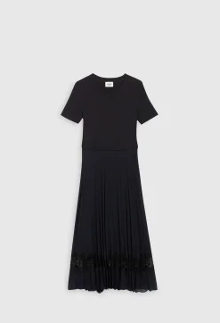 Robe Midi Bi-Matiere Noire Et Marine^Claudie Pierlot Store