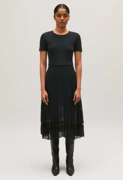 Robe Midi Bi-Matiere Noire Et Marine^Claudie Pierlot Store