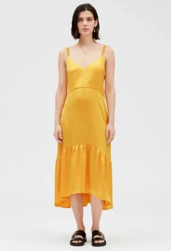 Robe Midi Satinee Jaune^Claudie Pierlot Clearance