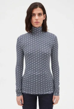 T-Shirt Col Roule Monogramme Bleu^Claudie Pierlot Best Sale