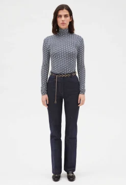 T-Shirt Col Roule Monogramme Bleu^Claudie Pierlot Best Sale