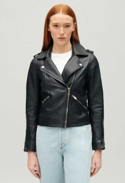 Veste En Cuir Lisse Bleu Marine^Claudie Pierlot Outlet