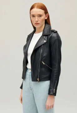 Veste En Cuir Lisse Bleu Marine^Claudie Pierlot Outlet