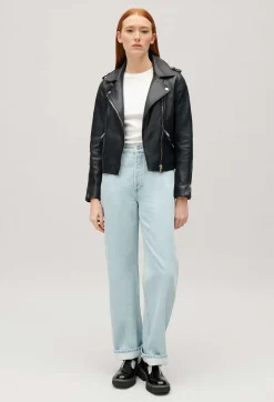 Veste En Cuir Lisse Bleu Marine^Claudie Pierlot Outlet